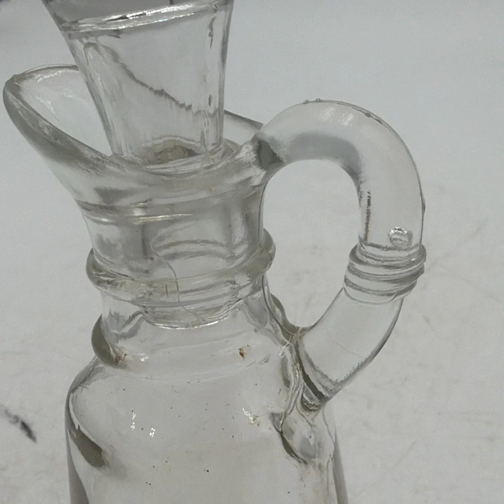 Vintage Anchor Hocking Clear Glass Cruet with Glass Stopper #16 & Imprint
